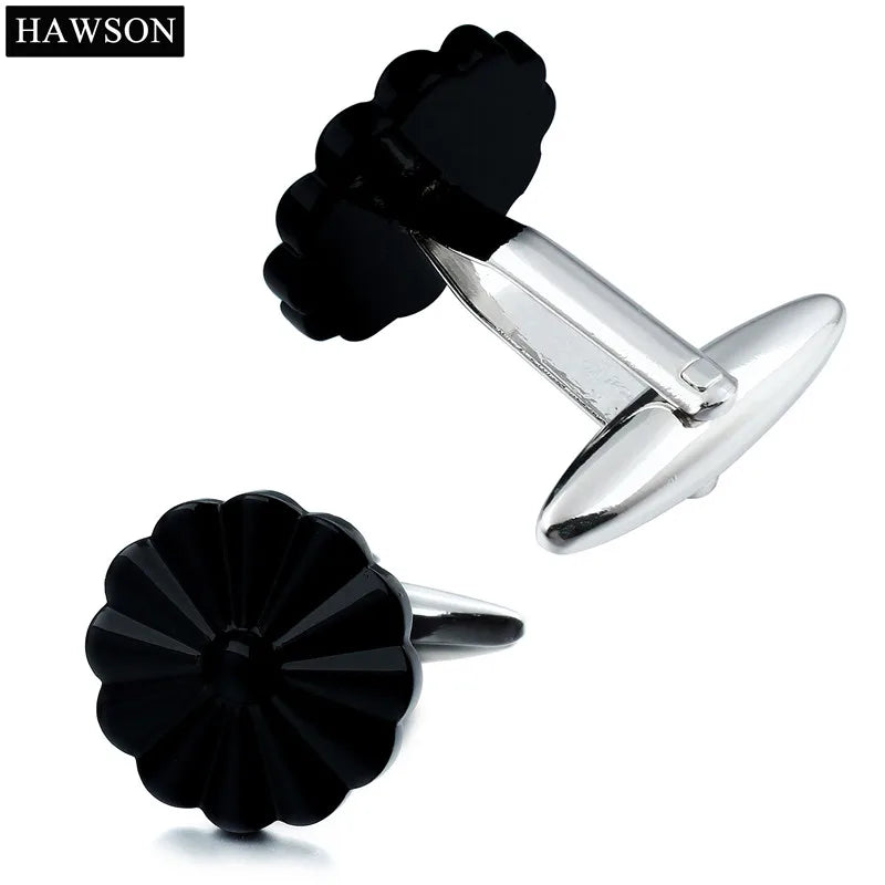 Enamel Flower Cufflinks White/Black/Navy with Box