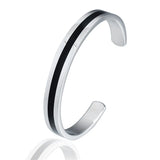 Couple's Stainless Cuff Bangle Bracelet with Grooved Design