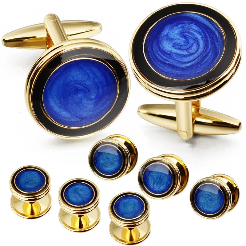 Men's Gradient Enamel Cufflinks & Studs Set for Wedding