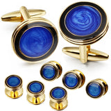 Men's Gradient Enamel Cufflinks & Studs Set for Wedding