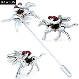 Men's Horse Riding Cufflinks and Brooches Set Wedding Shirt 3 Colors