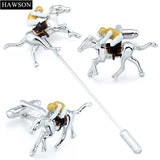 Men's Horse Riding Cufflinks and Brooches Set Wedding Shirt 3 Colors