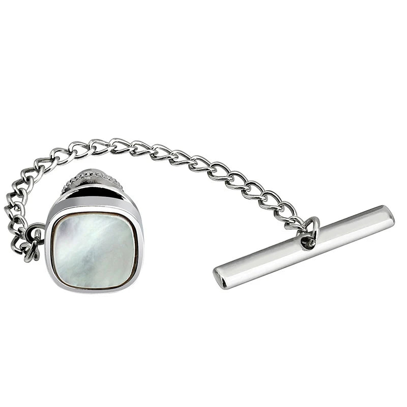 Square Tie Tacks with Chain for Men Necktie Accessory