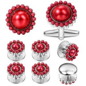 HAWSON Classic Red and Pearl Cuff Links Set, 8 Pcs