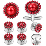 HAWSON Classic Red and Pearl Cuff Links Set, 8 Pcs