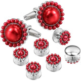 HAWSON Classic Red and Pearl Cuff Links Set, 8 Pcs