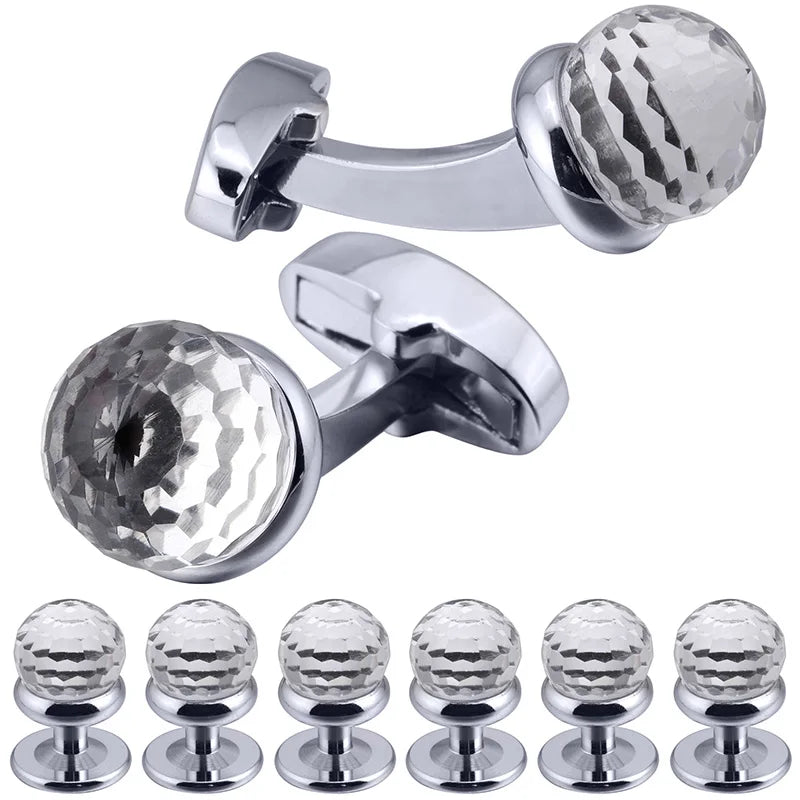 Arrival Glass Cufflinks and Studs Sets for Men Formal Business Classic Wedding