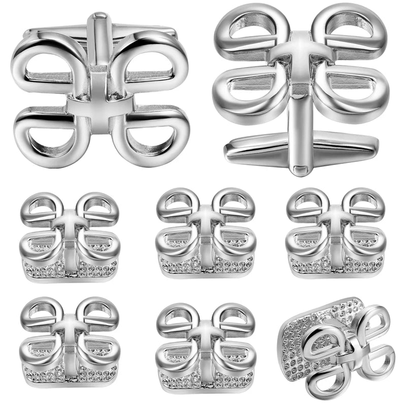 Metal Bowknot Tuxedo Cufflinks and Studs Set with Jewelry Box
