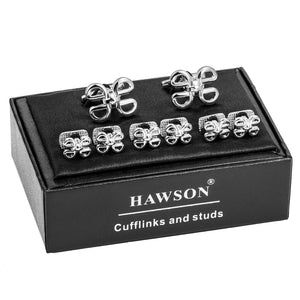Metal Bowknot Tuxedo Cufflinks and Studs Set with Jewelry Box
