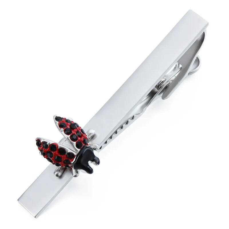 Red Animal Beetle Tie Clips for Mens Crystal Tie Pin Necktie Clasp