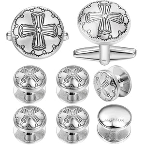 Engraved Flower Pattern Cufflinks & Studs Set
