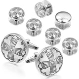 Engraved Flower Pattern Cufflinks & Studs Set