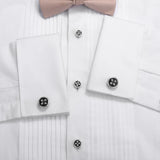 Enamel&Pearl Round Cufflinks & Studs Set Wedding Engraved Shirt Cufflinks
