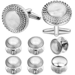 Round Cufflinks and Studs with Mother of Pearl