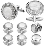 Round Cufflinks and Studs with Mother of Pearl