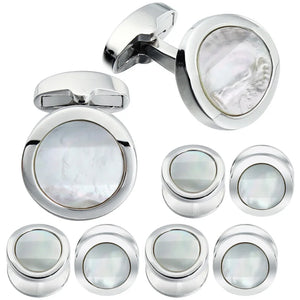 Round Cufflinks and Studs with Mother of Pearl