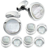 Round Cufflinks and Studs with Mother of Pearl
