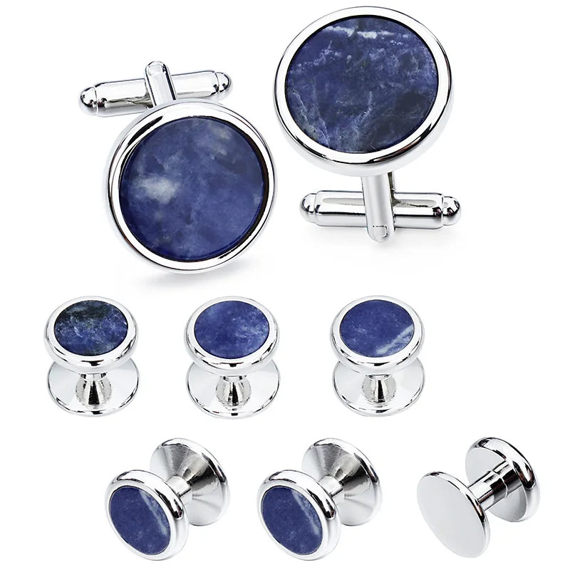 Tuxedo 6 Studs Cufflinks Set Round Cuff Links Men Jewelry Wedding Gift