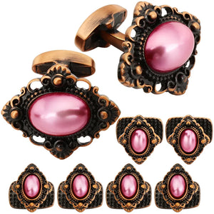 Red Copper Plated Cufflinks Set with Mother of Pearl