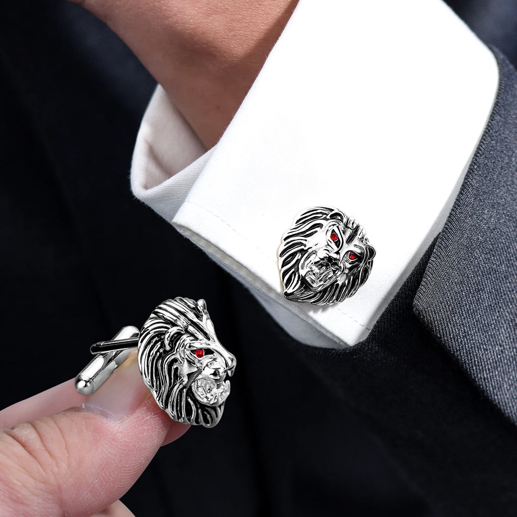 Vintage Lion Head Cufflinks for Men with Gift Box