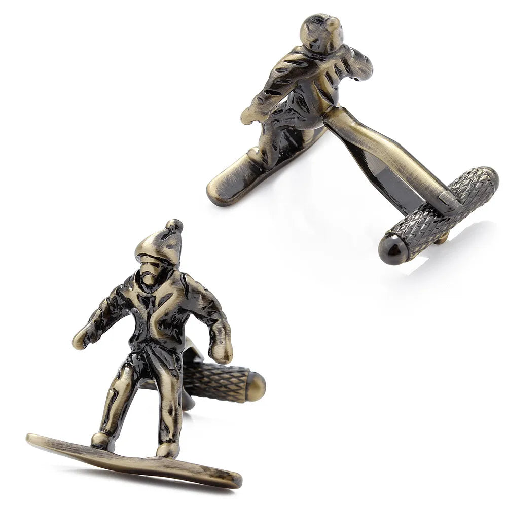 Vintage Style Skier/Slider Skiing Bronze Cufflinks for Mens