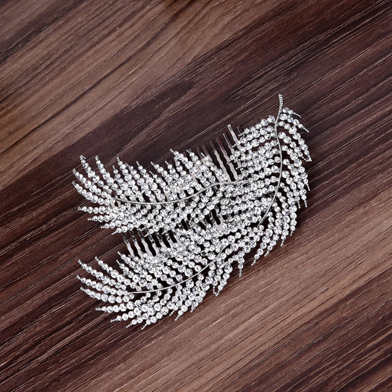 HB42 Alloy Leaf Wedding Hair Comb Crystal Tiara Hair Clip