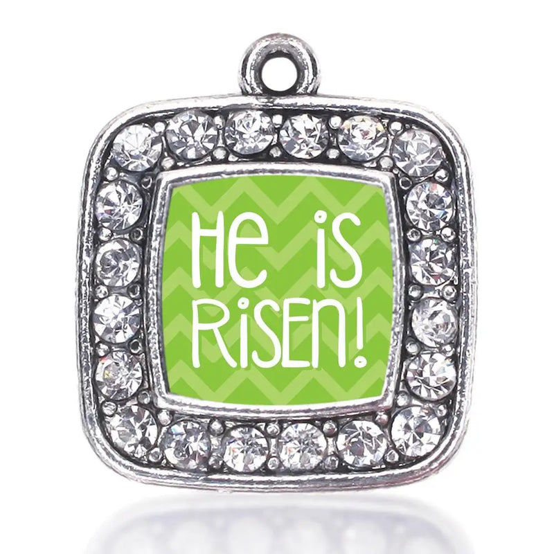 He is Risen Green Chevron Square Charm Necklace