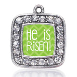 He is Risen Green Chevron Square Charm Necklace