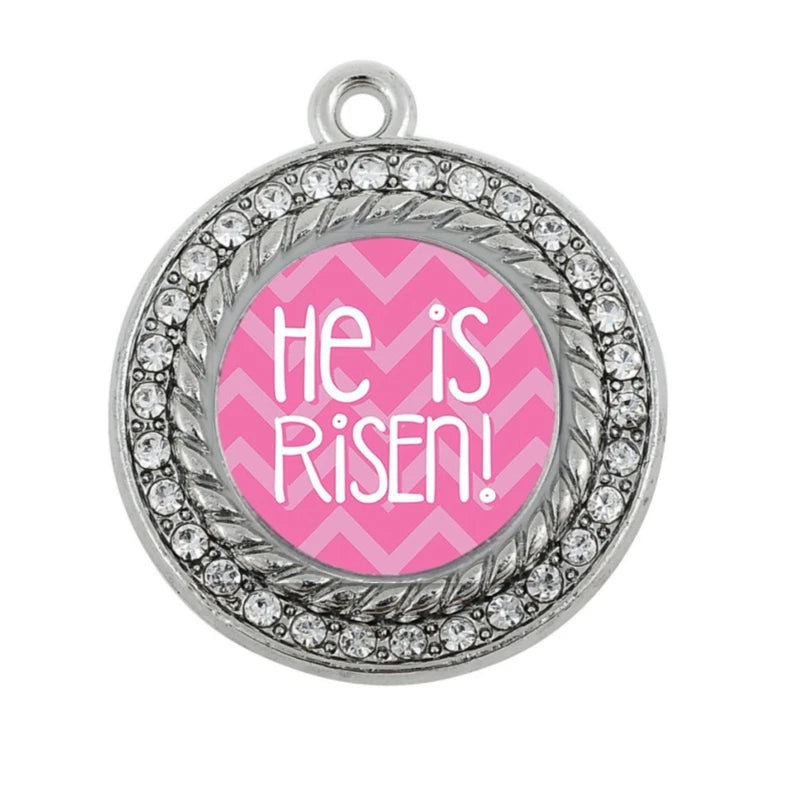 He is Risen Pink Chevron Charm Necklace