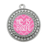 He is Risen Pink Chevron Charm Necklace