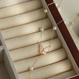 HECAN Pearl Starry Butterfly Pendant Sweater Necklace