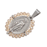 Pearl Christ Cross Pendant Multi Stone Bead Stainless Steel Virgin Mary Jewelry