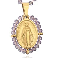 Pearl Christ Cross Pendant Multi Stone Bead Stainless Steel Virgin Mary Jewelry