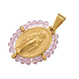 Pearl Christ Cross Pendant Multi Stone Bead Stainless Steel Virgin Mary Jewelry