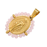 Pearl Christ Cross Pendant Multi Stone Bead Stainless Steel Virgin Mary Jewelry