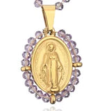 Pearl Christ Cross Pendant Multi Stone Bead Stainless Steel Virgin Mary Jewelry