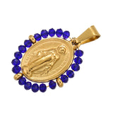 Pearl Christ Cross Pendant Multi Stone Bead Stainless Steel Virgin Mary Jewelry