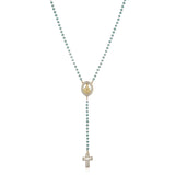 HECHENG Christ Cross Necklace for Women Stainless Steel Rainbow Stone