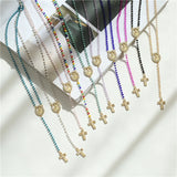 HECHENG Christ Cross Necklace for Women Stainless Steel Rainbow Stone