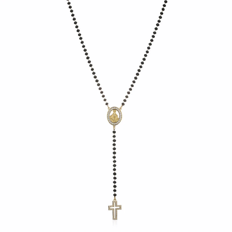 HECHENG Christ Cross Necklace for Women Stainless Steel Rainbow Stone