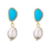 HECHENG Colorful Stone Earrings with Pearl, Asymmetry Jewelry