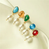HECHENG Colorful Stone Earrings with Pearl, Asymmetry Jewelry