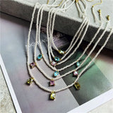 Pearl Chain Zircon Choker Necklace Women Sweet Pink Stone Pendants Wedding