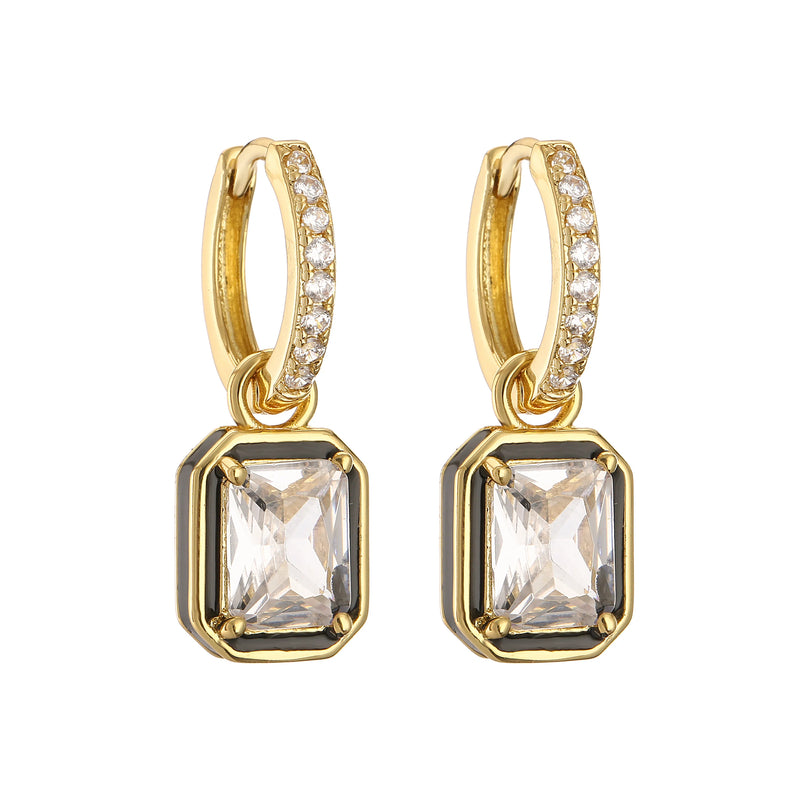 HECHENG Colorful Zircon Enamel Earrings 18K Plated Jewelry