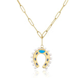 Vintage Pearl Horseshoe Pendant Necklace for Women, Gold Alloy Pendant