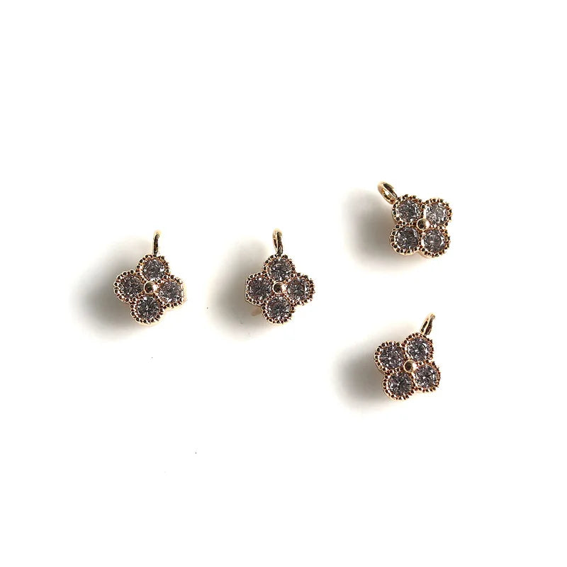 4 pcs cz stone clover flower charms for DIY jewelry making