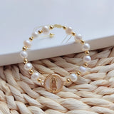 Guadalupe Bracelet Pearl Beaded Mary Charm Adjustable Christian Jewelry