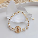 Guadalupe Bracelet Pearl Beaded Mary Charm Adjustable Christian Jewelry