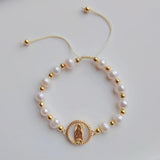 Guadalupe Bracelet Pearl Beaded Mary Charm Adjustable Christian Jewelry