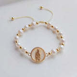 Guadalupe Bracelet Pearl Beaded Mary Charm Adjustable Christian Jewelry